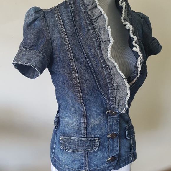 GUESS Denim Vintage-Style Short Sleeve Blazer - Small - Picture 3 of 9